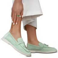 Mokasyny damskie - Półbuty Eleganckie Damskie Zamszowe Mokasyny Permani Alisa Miętowe 37 - miniaturka - grafika 1