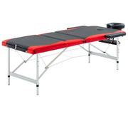Stoły i łóżka do masażu - VidaXL 3-strefowy, składany stół do masażu, aluminium, czarno-czerwony - miniaturka - grafika 1