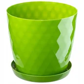 Donice - Doniczka na kwiaty z podstawką 14 cm, zielona - miniaturka - grafika 1