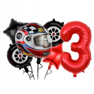 Balony i akcesoria - BALONY NA URODZINY FORMUŁA 1 WYŚCIGOWE ZESTAW BALONÓW CYFRA 3 CZERWONA HEL - miniaturka - grafika 1