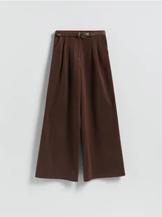 Reserved - Szerokie spodnie z paskiem - ciemnobrązowy - Spodnie damskie - miniaturka - grafika 1