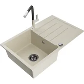 Zlewozmywaki z baterią - Mexen Bruno zlewozmywak granitowy 1-komorowy z ociekaczem i baterią kuchenną Flora, beżowy - miniaturka - grafika 1