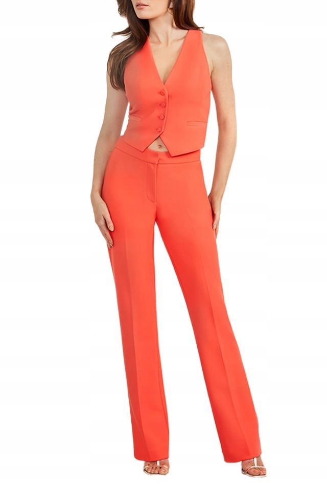 GUESS MARCIANO CZERWONE ELEGANCKIE SPODNIE PROSTE Z ZASZEWKAMI 42 2CA