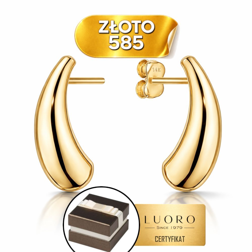 KOLCZYKI ZŁOTE 585 14K WYDŁUŻONE KROPLE SZTYFT ELEGANCKIE 20,8 MM