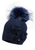Czapki dla dzieci - Dziewczęca czapka na zimę TRINE z pomoponem granatowy - miniaturka - grafika 1