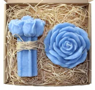 Świece - Świeczki na prezent bukiet RÓŻ+PŁATEK RÓŻY niebies - miniaturka - grafika 1