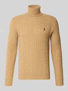 Sweter z dzianiny z wyhaftowanym logo - Swetry męskie - miniaturka - grafika 1