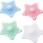 Akcesoria łazienkowe - Silikonowe sitko do zlewu kuchennego, łapacz włosów, 4 sztuki, z przyssawką, w kształcie gwiazdy, zapobiegające zatykaniu odpływu wanny i prysznica - miniaturka - grafika 1