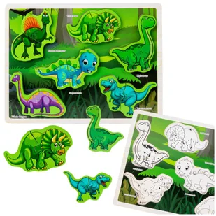 Układanka Drewniana Dinozaury Puzzle Kształty Plansza 12El - Układanki dla dzieci - miniaturka - grafika 1