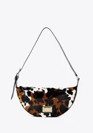 Torebki damskie - Torebka na ramię ze skóry naturalnej w motyw zwierzęcy czarno - kremowa - miniaturka - grafika 1