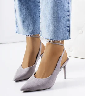 Szare szpilki z odkrytą piętą Hakola-36 - Półbuty damskie - miniaturka - grafika 1