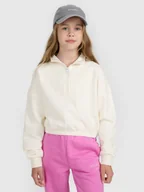Bluzy dla dziewczynek - 4F Bluza dresowa nierozpinana bez kaptura dziewczęca - biała 122 (6-7 lat) - miniaturka - grafika 1