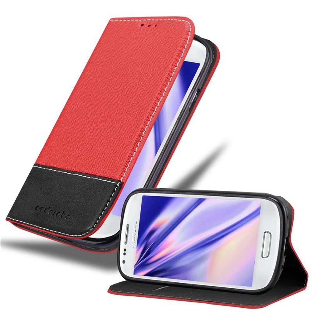 Etui Cadorabo do Samsung Galaxy S3 MINI w kolorze CZERWONYM CZARNYM Etui na telefon komórkowy z magnetycznym zamknięciem, funkcją podstawki i miejscem na kartę Etui Etui ochronne Etui z klapką w stylu książki