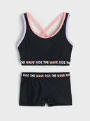 Stroje kąpielowe dla dziewczynek - Sinsay - Strój kąpielowy dwuczęściowy z ozdobnym tyłem - czarny - miniaturka - grafika 1