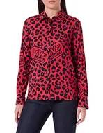 Koszulki i topy damskie - Love Moschino Damska koszulka o regularnym kroju z długim rękawem z nadrukiem zwierzęcym, czerwony czarny (Red Black), 42 - miniaturka - grafika 1