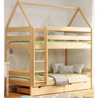 Łóżka dla dzieci i młodzieży - Dziecięce łóżko piętrowe domek 2-osobowe z szufladami, sosna - Zuzu 4X 180x80 cm - miniaturka - grafika 1