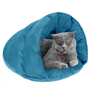 Domek Dla Kota Budka Zimowe Legowisko S 45 cm Welur VELVET - Morski - Legowiska dla kotów - miniaturka - grafika 1