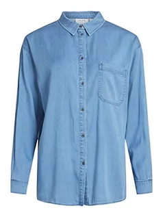 Bluzki damskie - Vila Damska bluzka jeansowa Vibista L/S Oversize Shirt/Su-Noos, niebieski (medium blue denim), 36 - grafika 1