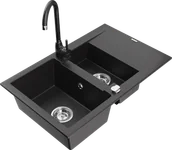 Zlewozmywaki z baterią - Mexen Gaspar zlewozmywak granitowy 1,5-komorowy z ociekaczem i baterią kuchenną Telma, czarny - 6507-77-670200-70 - miniaturka - grafika 1