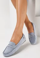 Mokasyny damskie - Jasnoniebieskie Mokasyny z Imitacji Zamszu na Płaskiej Podeszwie Sallevia - miniaturka - grafika 1