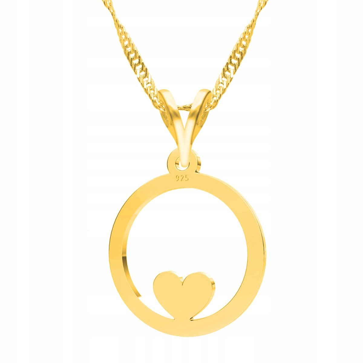 Złoty Naszyjnik Kocham Cię Serduszko Love Heart Koło SREBRO 925