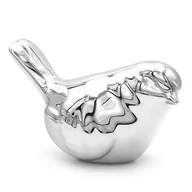 Figurki dekoracyjne - Ptaszek ceramiczny srebrny lustrzany glamour 10 cm - miniaturka - grafika 1