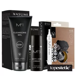 Yasumi Essential Set for Men ZESTAW Żel oczyszczający 150 ml + Krem przeciwzmarszczkowy 50 ml + Krem pod oczy 10 ml + Gąbka do mycia twarzy 1 szt - Zestawy kosmetyków męskich - miniaturka - grafika 1