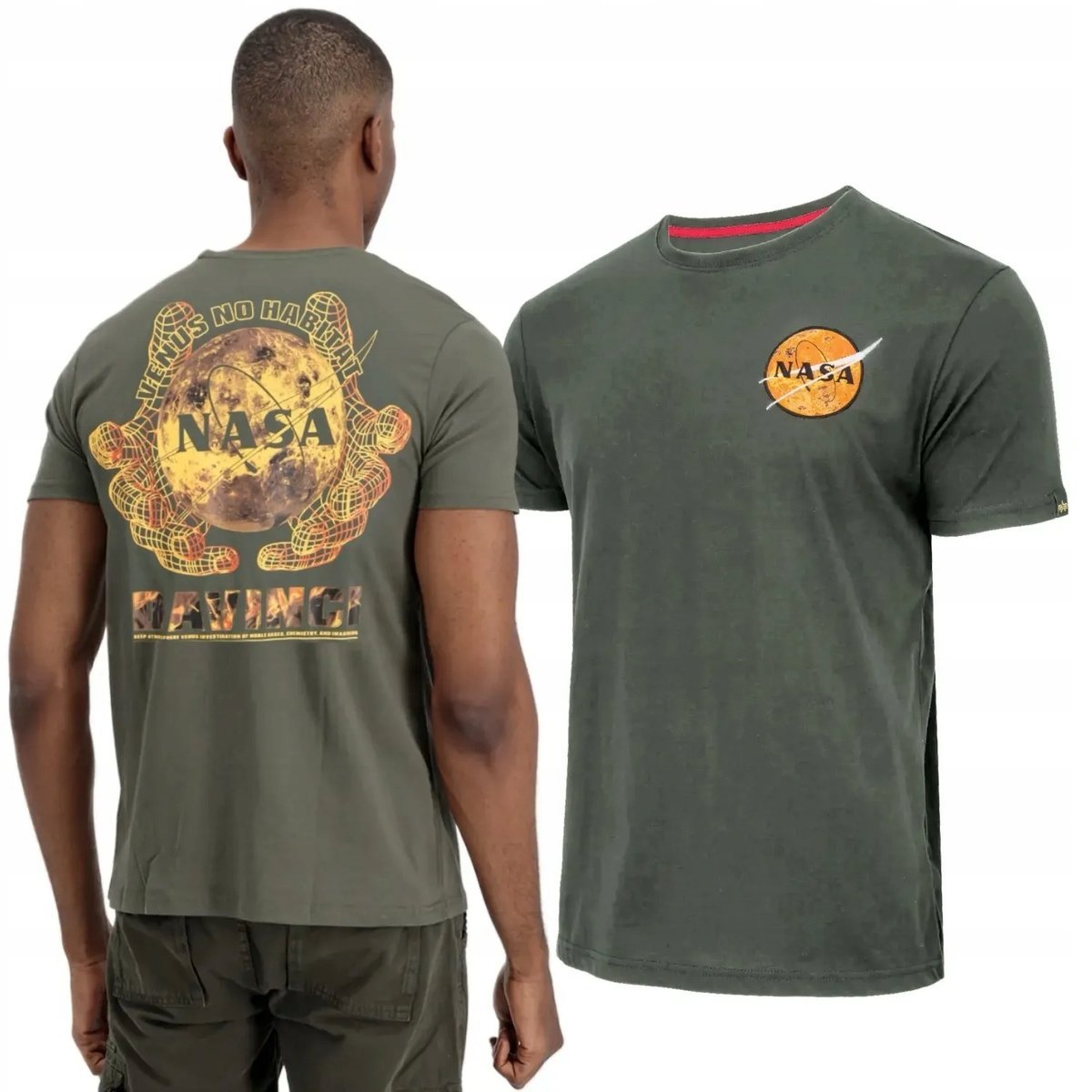 Koszulka Alpha Industries NASA Davinci T 136508 142 - Zielona 3XL [3XL]