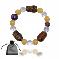 Bransoletki - Bransoletka UNIKAT Bursztyn Czaroit Kwarc Jadeit Żółty - kamienie naturalne - miniaturka - grafika 1