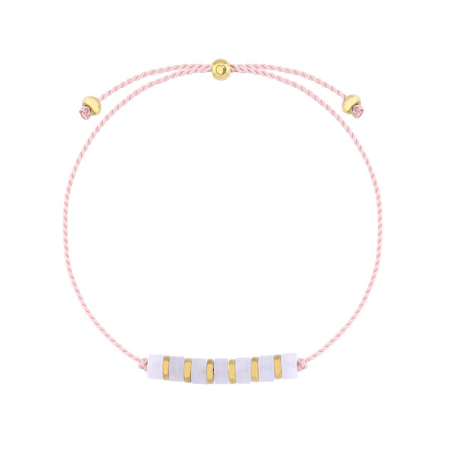 Bransoletka damska sznurkowa z kwarcem różowym i złotymi akcentami
