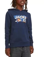 Bluzy dla chłopców - JACK&JONES JUNIOR Chłopięca bluza z kapturem Jcodust Sweat Hood Sn Jnr, granatowy blezer, 128 - miniaturka - grafika 1