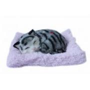 Maskotki i pluszaki - Askato Śpiący kotek na poduszce szary pręgowany - miniaturka - grafika 1