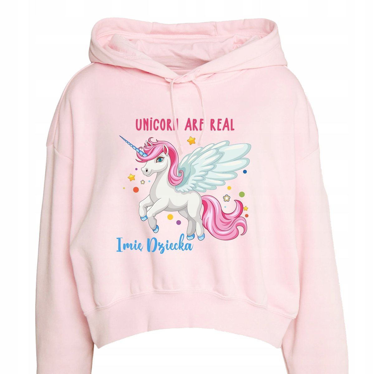 BLUZA DZIECIĘCA CROPPED JUNIOR RÓŻOWA UNICORN ARE REAL IMIĘ ROZM 122-128cm