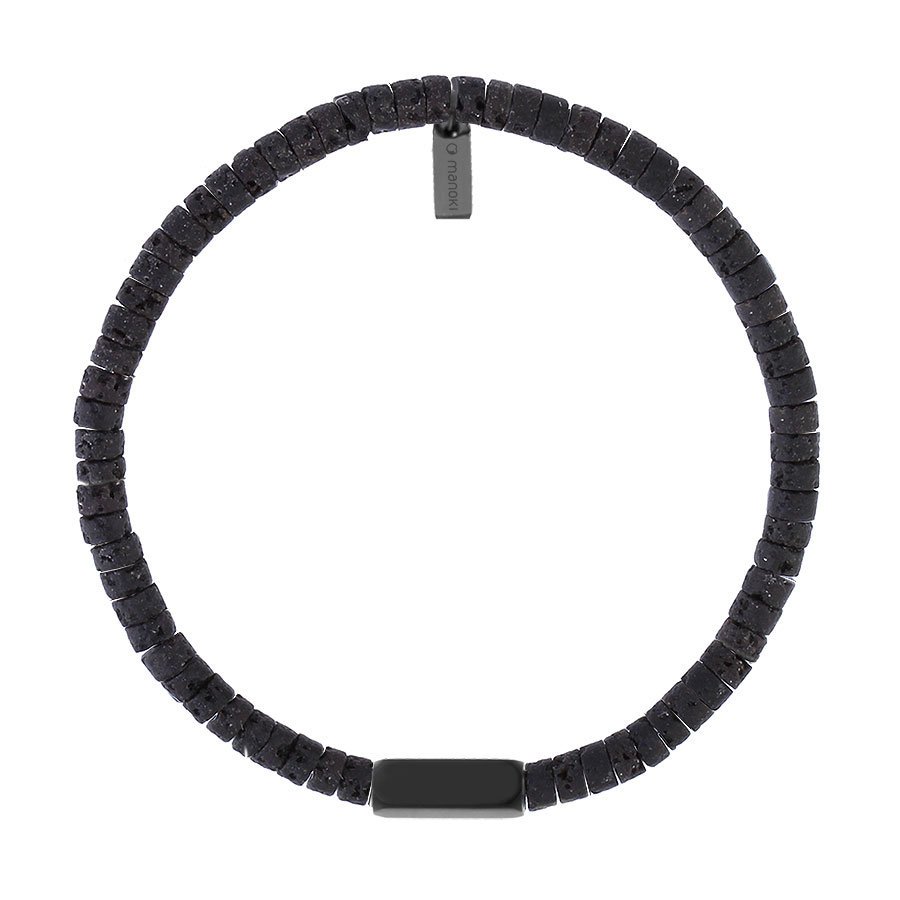 Bransoletka męska czarna lawa i czarna stal.