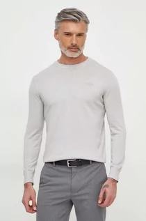 Swetry męskie - Guess sweter z domieszką jedwabiu kolor szary lekki - grafika 1