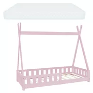 Łóżka - Łóżko dziecięce z zabezpieczeniem przed upadkiem i ramą z listew wraz z materacem 80x160 cm różowe z drewna sosnowego ML-Design - miniaturka - grafika 1