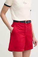 Spodnie sportowe damskie - Tommy Hilfiger szorty damskie kolor czerwony gładkie high waist WW0WW42457 - miniaturka - grafika 1