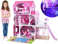 Domki dla lalek - Drewniany domek dla lalek taras +zjeżdzalnia Led - miniaturka - grafika 1