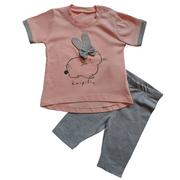 Bluzki damskie - Komplet bawełniany dziewczęcy bluzka legginsy Królik róż szary - miniaturka - grafika 1