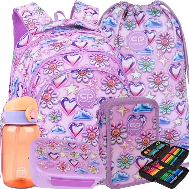 Coolpack Plecak Szkolny Młodzieżowy Piórnik Worek Zestaw 5 Elementów Różowy