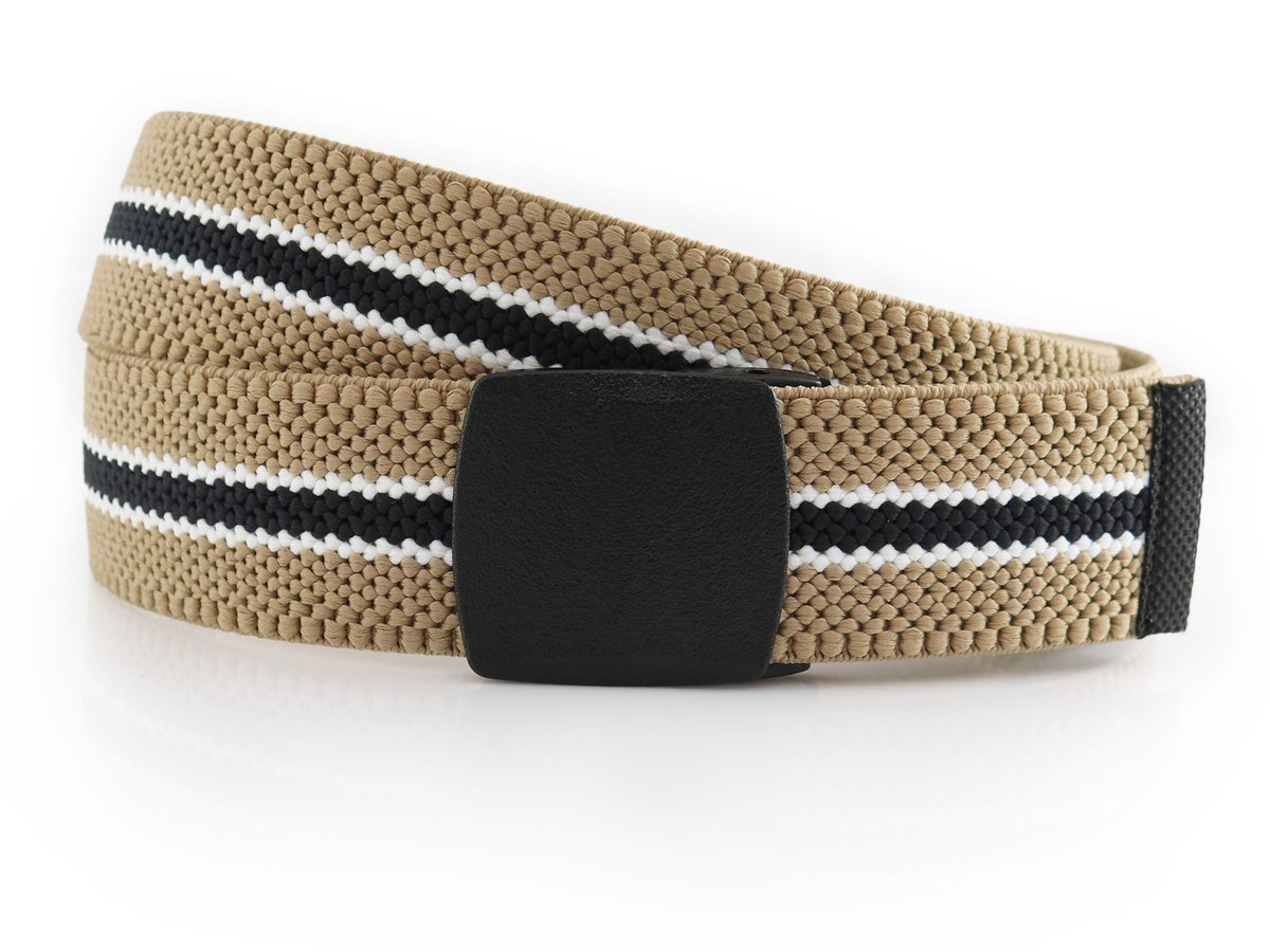 Beżowy elastyczny pasek do spodni z czarną klamrą PT37