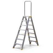 Pozostałe wyposażenie warsztatu - Schodki aluminiowe dwustronne ALVE FORTE z uchwytem, 2x7 stopni, wysokość 1,49 m - miniaturka - grafika 1