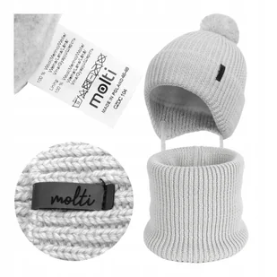 Czapka dziecięca Zimowa komin komplet Wełna Merino ocieplana pompon 46-48 - Czapki dla dzieci - miniaturka - grafika 1