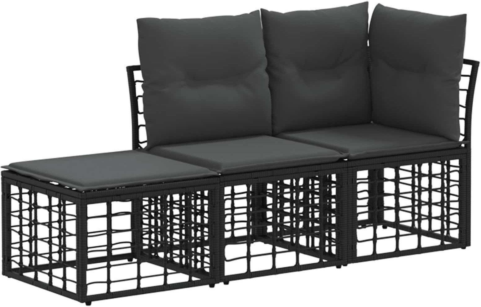 vidaXL Zestaw sof na zewnątrz z poduszką 3 pcs Czarny Poliester