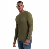 Koszulki męskie - Longsleeve męski o strukturze wafla oliwkowy Ombre V3 OM-LSCL-0109 roz. XL - miniaturka - grafika 1