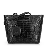 Torebki damskie - Damski shopper ze skóry we wzór croco czarno - srebrny - miniaturka - grafika 1