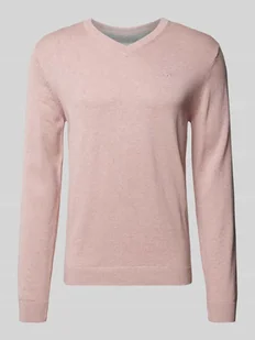Sweter z dzianiny o kroju regular fit z dekoltem w serek - Swetry męskie - miniaturka - grafika 1