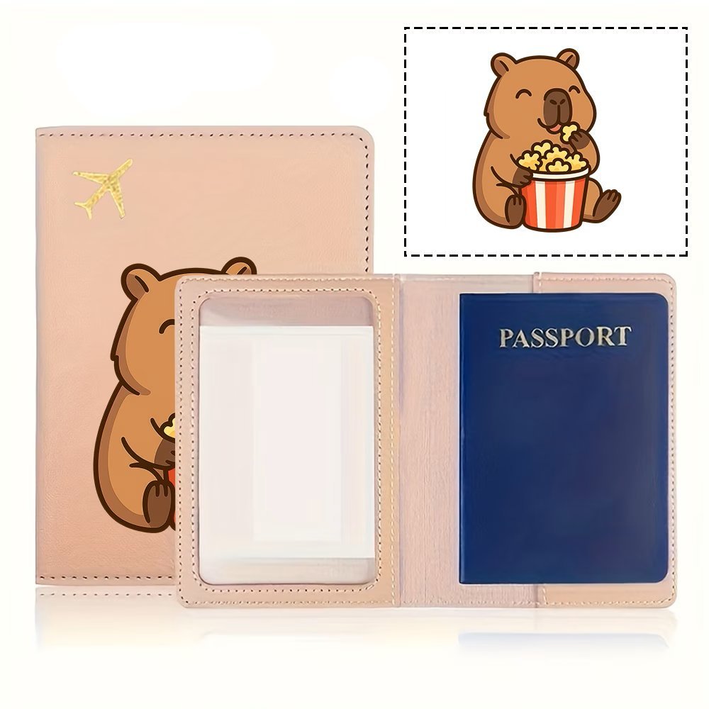 Portfel Etui Pokrowiec na Paszport Kapibara Popcorn Róż