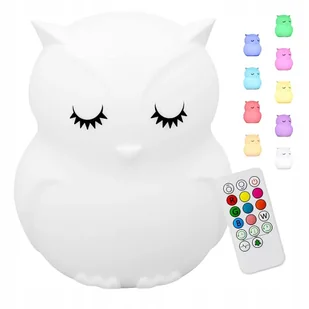 SILIKONOWA LAMPKA NOCNA DLA DZIECI SOWA SÓWKA KOLOROWA RGB SILIKON + PILOT - Lampy stojące - miniaturka - grafika 1