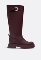 Botki damskie - Stradivarius Płaskie botki z efektem gumy Ciemnoczerwony 35 - miniaturka - grafika 1